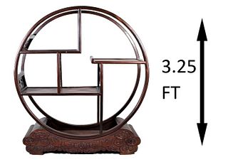 Chinese Carved Rosewood Round Display Shelf
