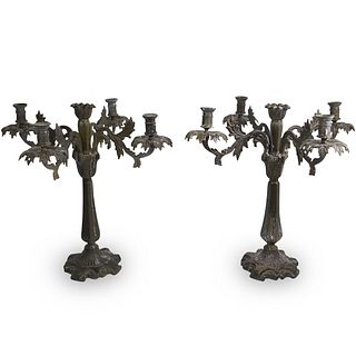 Pair Of Ornate Bronze Candelabras