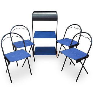 Italian Modern Rolling Folding Table & Chairs