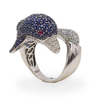 18k and Sapphire Dolphin Ring