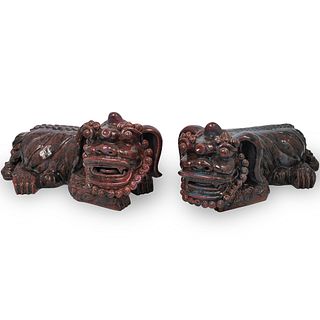 Pair of Chinese Ceramic Glazed Foo Dogs