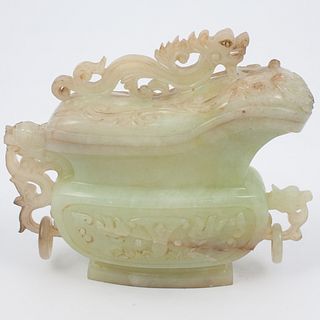 Chinese Carved Jade Dragon Urn