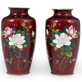 Pair Of Sato Japanese Cloisonne Vases