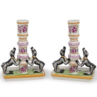 Pair of Mottahedeh Porcelain Figural Candlesticks