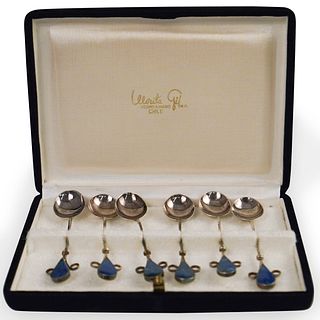 (6 Pc) Silver and Lapis Demitasse Spoons