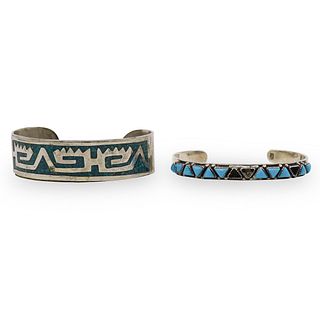 (2 Pc) Signed Zuni "925" Turquoise Cuffs
