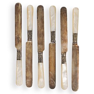 (6 Pc) Six Mother Pearl Butter Knives