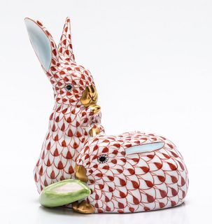 Herend "Rabbits" Fishnet Porcelain Figure