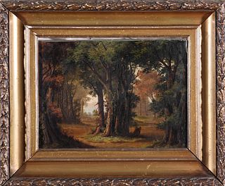 19th C. Forest Landscape Oil on Board