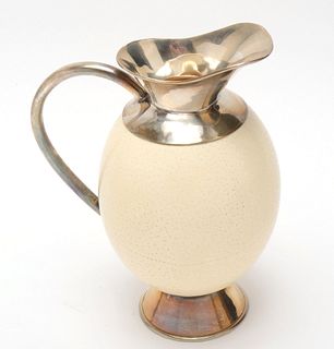 Ostrich Egg Ewer with Sterling Silver Mounts
