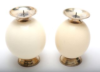 Modern Ostrich Egg Candlesticks, Set of 2