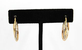 Vintage Italian 14K Tri-Gold Triple Hoop Earrings