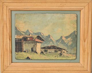 Mid-Century Swedish "Farm in the Mountains" Oil