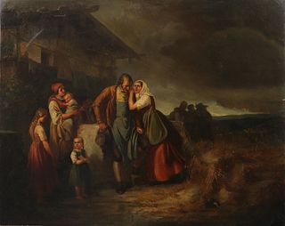 19th C. Illegibly Signed Peasant Scene Oil