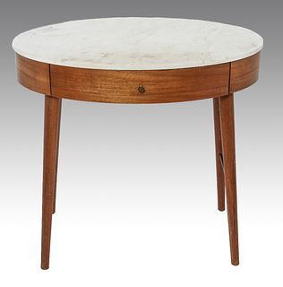 Modern Oval Marble Top Single Drawer Side Table