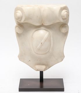 Hellenistic Marble Heraldic Cartouche on Stand