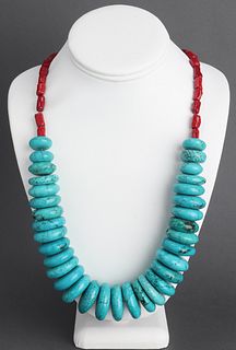 Native American Indian Turquoise & Coral Necklace