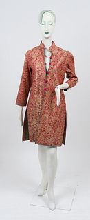 Indian Metallic Floral Silk Brocade Caftan Robe