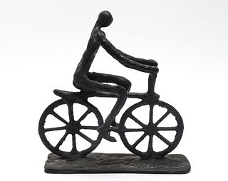 Brutalist Metal Sculpture Figure Riding Bicycle
