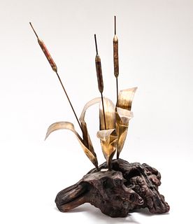 Curtis Jere Manner Brass Cattail Sculpture