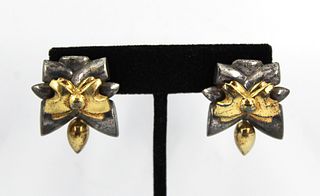 Mid-Century Modern 18 K Gold & Silver Earrings