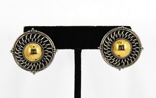 Mid-Century Modern Silver and 18K Gold Earrings