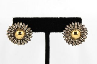 Vintage Silver And 14K Gold Sunflower Earrings