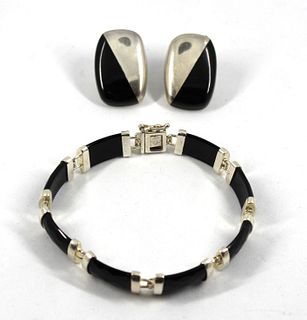 Contemporary Modern Silver & Faux-Onyx Jewelry