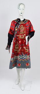 Antique Chinese Silk Embroidered Dragon Robe