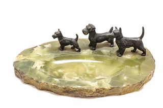 Modern Desk Tray w Bronze Dogs & Onyx Base