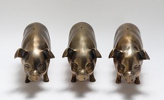 Brass Pig Sculptures, Group of 3