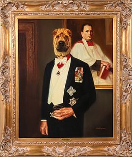 N. Henry Bingham Anthropomorphic Dog Portrait Oil