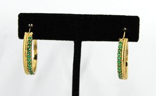 Modern Silver Vermeil And Emerald Hoop Earrings