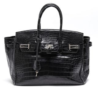Hermes Birkin Inspired Crocodile Leather Handbag