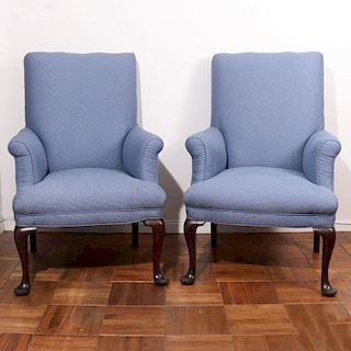 PAIR QUEEN ANNE-STYLE WINGCHAIRS