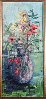 Signed Modernist Floral Bouquet Oil on Canvas