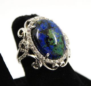 Sterling Silver, Lapis and White Topaz Ring
