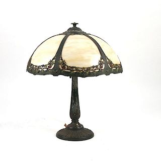 SLAG-GLASS & SPELTER TABLE LAMP