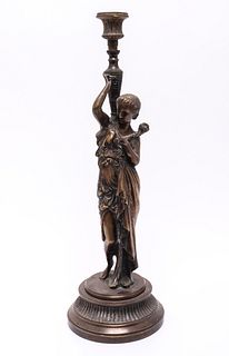Neoclassical Manner Figural Bronze Candlestick