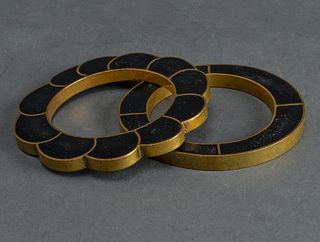 Copper and Enamel Modernist Cuff Bracelets, 2