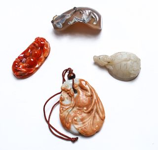 Chinese Carved Stone Auspicious Pendants & More, 4