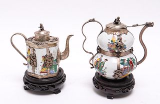 Chinese Metal Mounted Porcelain Teapots, 2