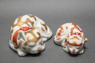 Two Japanese Nemuri Neko Porcelain Cats