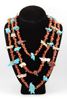 Zuni Native American Fetish Necklace, 3-Strand