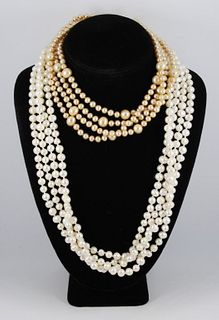 Long Cultured Pearl Necklaces, Pair