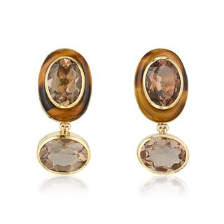 Tony Duquette Tiger's Eye and Smoky Quartz Earclips