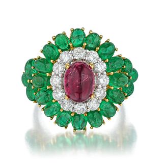 Emerald Ruby and Diamond Ring