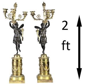Pair Large Bronze Continental French Candelabras