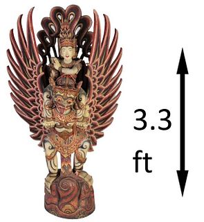 Antique Carved Polychrome Garuda with Vishnu