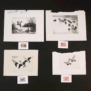 (4pc) FEDERAL DUCK STAMP PRINTS (1935-1943)